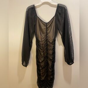 Nasty Gal Black Sheer Long Sleeve Dress